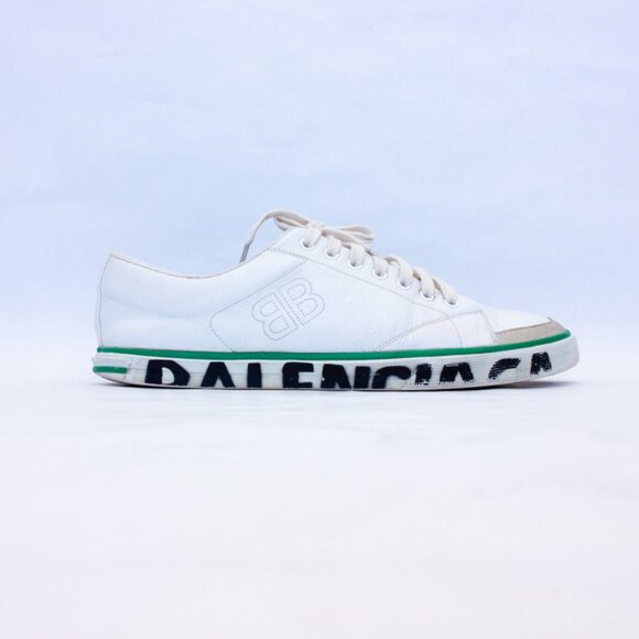 650$ BALENCIAGA - Match Tennis Distressed Leather Sneakers - Men - White Size 10 - Picture 6 of 16